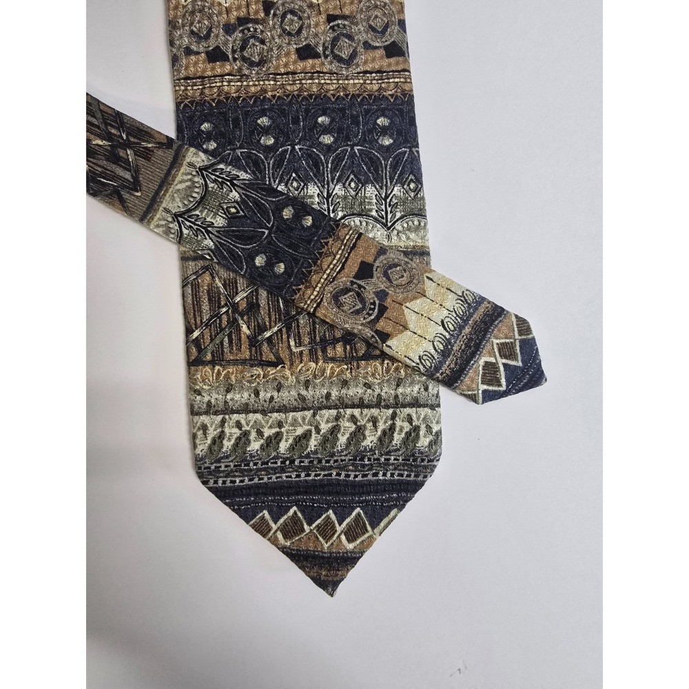 Daniel De Fasson Pointed Designer Necktie Mens Multicolor Motif Silk Hand Made